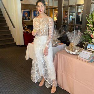 Bridal Long Sleeve Lace Top with Train